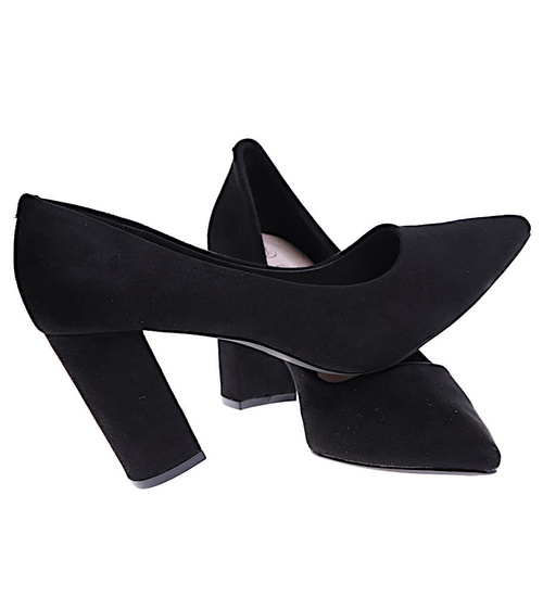 Czarne klasyczne czółenka damskie na słupku /E6-2 15221 T594/