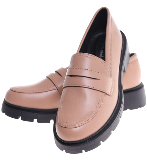 Cieliste półbuty loafersy damskie na platformie /K3-4 18627 W147/