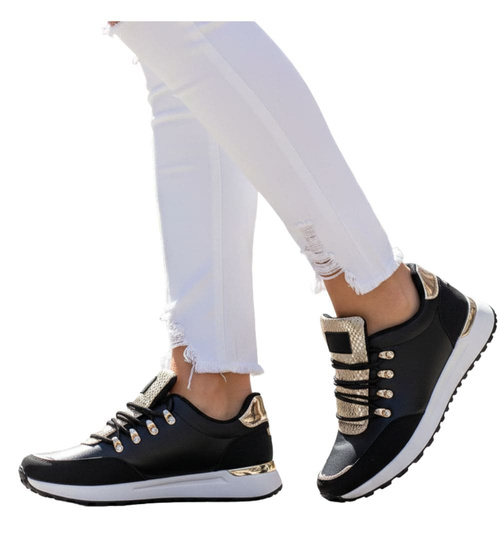 Modne damskie buty sportowe Czarne /A3-3 12345 T697/