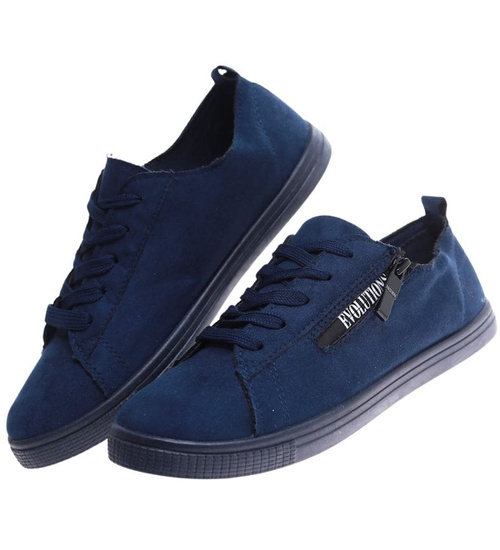 Sznurowane granatowe trampki damskie /E4-3 11671 T197/