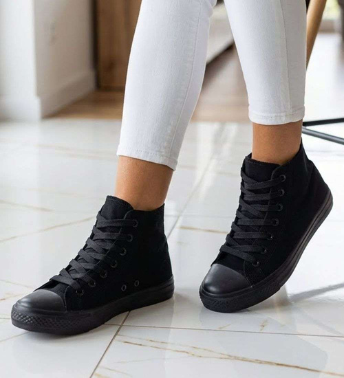 Klasyczne czarne trampki damskie z wysoką cholewką /H2 16707 G9-84/