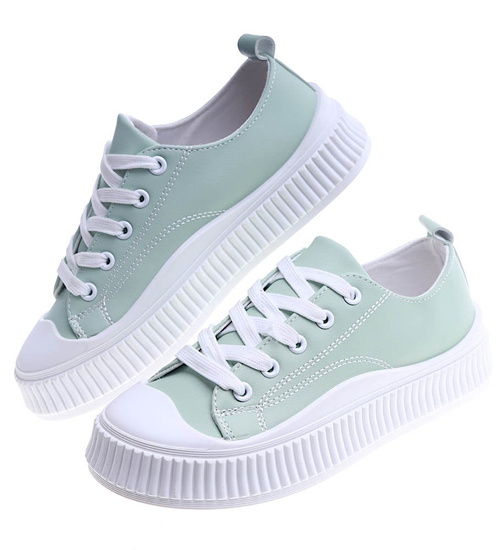 Miętowe damskie trampki na platformie /D7-2 14010 S396/