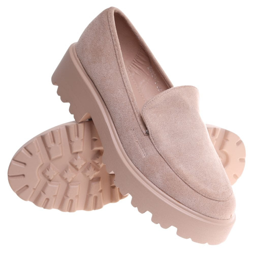 Beżowe półbuty mokasyny zamszowe ost463