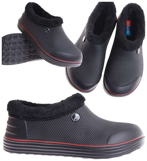 Czarne krótkie kalosze piankowe z futerkiem /A2-1 17071  T292/