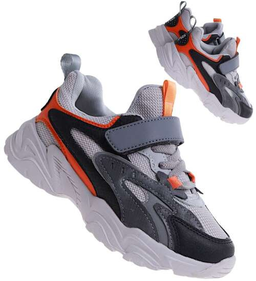 Szaro pomarańczowe chłopięce buty sportowe sneakersy /E1-3 17252 T289/