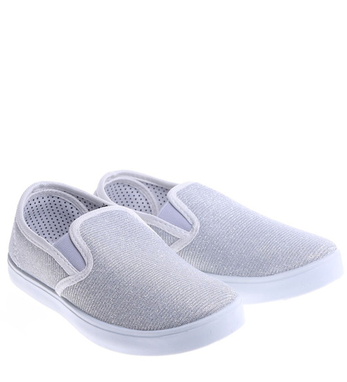 Wsuwane srebrne dziewczęce tenisówki slip on /G5-2 14827 T116/