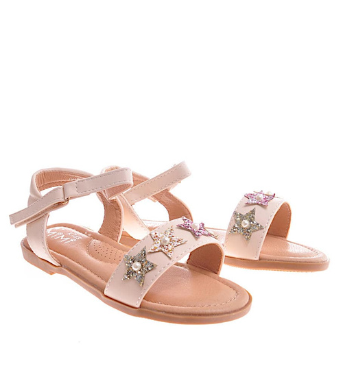 Beżowe sandałki na rzep z gwiazdkami /C7-2 11958 T197/