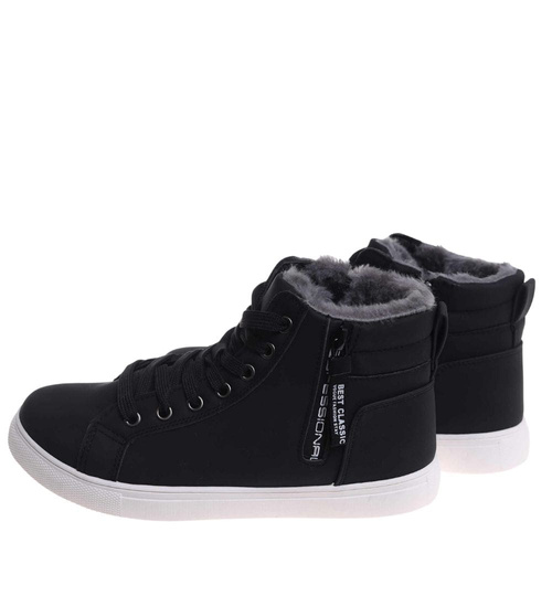 Czarne zimowe trampki z futerkiem /E1-1 18495 T315/