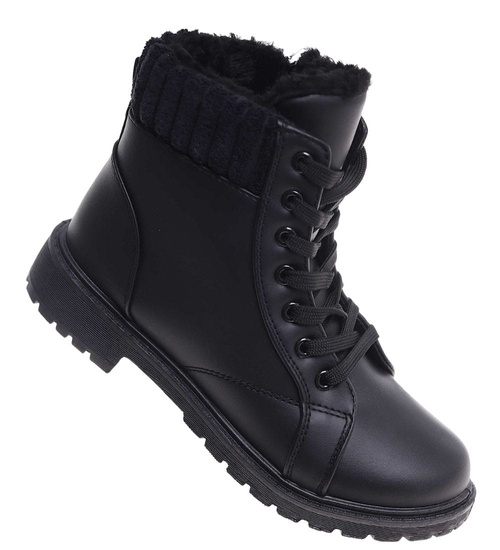 Zimowe czarne botki trapery futerko Czarne /D2-2 18518 T319/