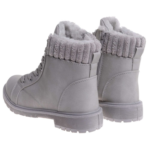 Zimowe szare botki trapery z futerkiem /A4-2 18613 T319/