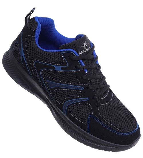 Sznurowane męskie buty sportowe Czarno granatowe /G13-3 18141 T370/