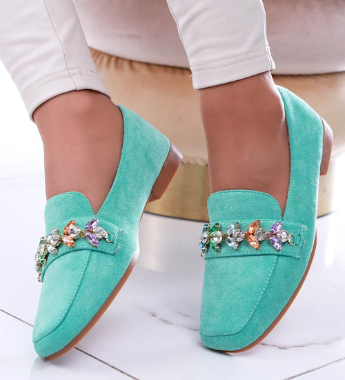 Zielone balerinki lordsy z kamieniami /A2-2 13521A T463/