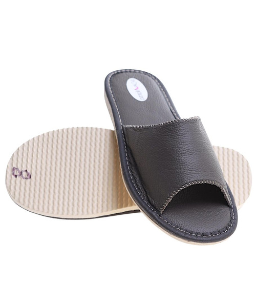 Czarne klapki z naturalnej skóry Premium /D5-1 11323 S199/