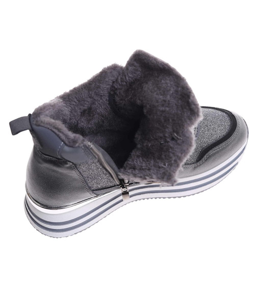 Zimowe botki sportowe damskie srebrne /A4-1 18551 W18-47/