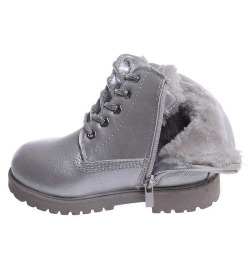 Zimowe dziewczęce botki trapery sznurowane Srebrne /E6-1 18533 T284/