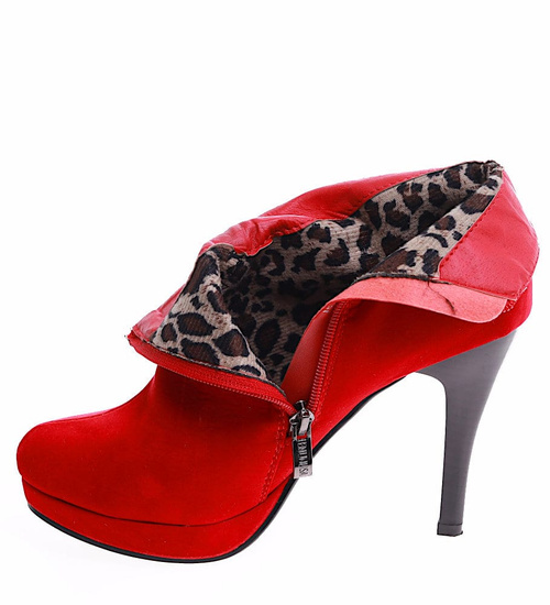 Czerwone damskie botki na szpilce /F7-2 16621 T140/