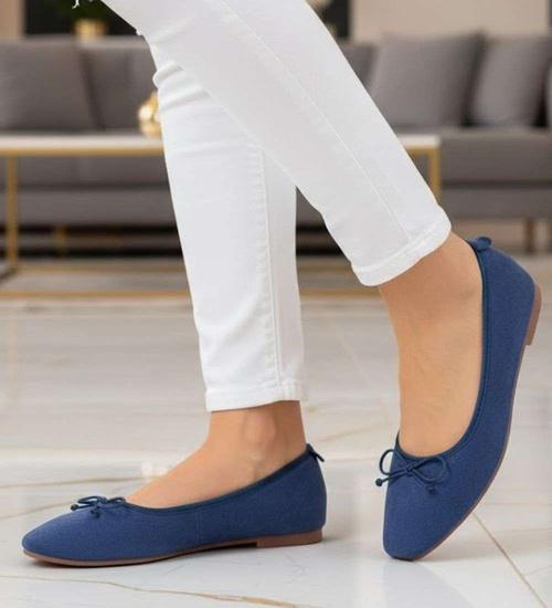 Baleriny damskie z kokardą buty zamszowe granatowe /D1-3 17541 G133/