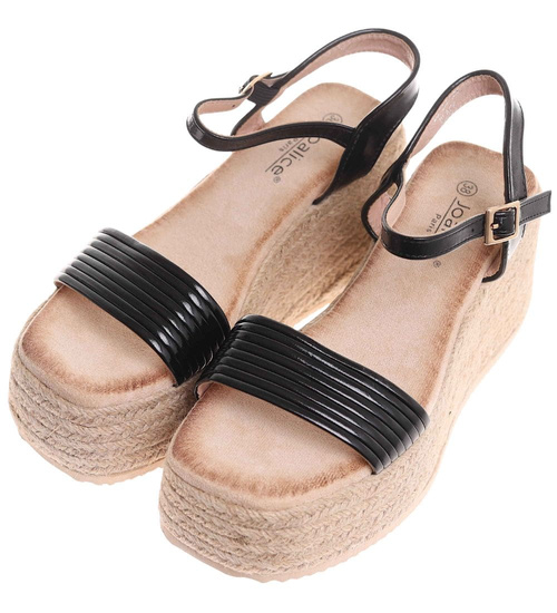 Sandały damskie na koturnie i platformie Czarne espadryle /G9-3 17904 G187/