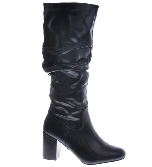 Klasyczne czarne kozaki na obcasie /B5-1 12851 T385/