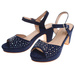 Granatowe damskie sandały na słupku i platformie /E3-2 16065 G185/
