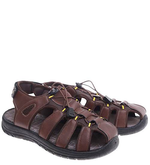 Ciemno brązowe męskie sandały na rzepy /D3-3 16459 S236/