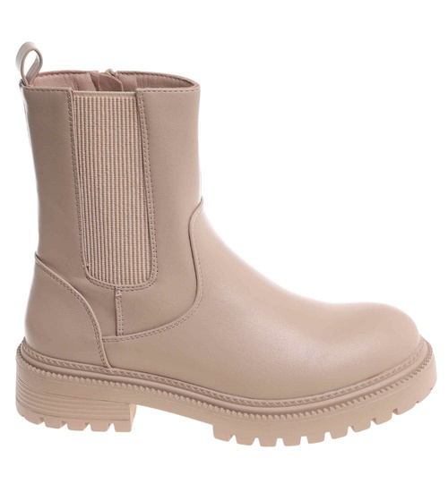 Beżowe botki damskie z ociepleniem /A4-2 18501 T238/