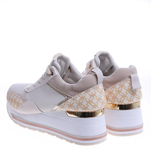 Beżowe trampki sneakersy na niskim koturnie /D1-2 13915 T396/