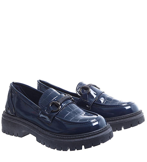 Wiosenne granatowe loafersy na platformie /G1-3 15445 T389/