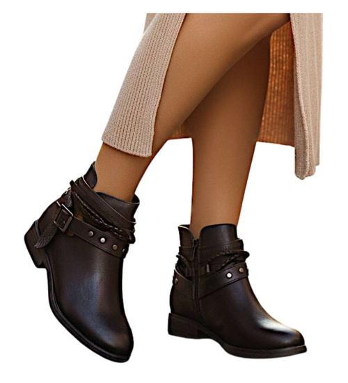 Czarne damskie botki z wyciętą cholewką /E2-2 18514 T198/