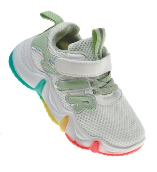 Biało zielone dziewczęce trampki z rzepem /B2-2 9413 S197/