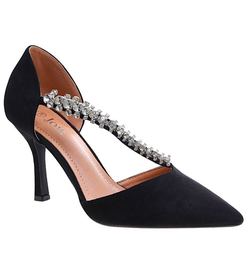 Czarne czółenka szpilki z cyrkoniami /G11-1 17212 G121/