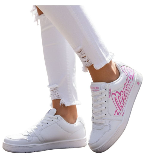 Sznurowane białe trampki damskie z napisem /F4-2 13863 S109/