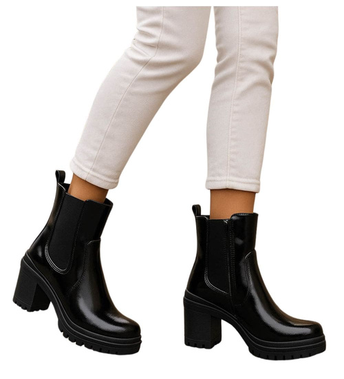 Czarne botki na grubym obcasie i platformie /C5-3 18312 T432/