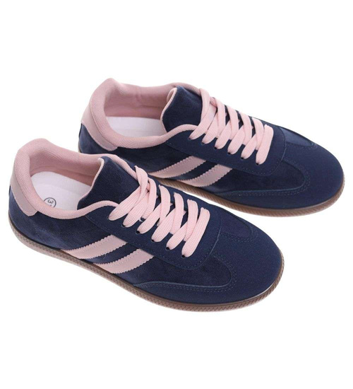 Granatowe sznurowane sneakersy damskie /G12-3 18714 T446/