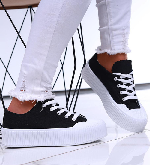 Czarne trampki damskie na platformie /C5-3 16696 T181/