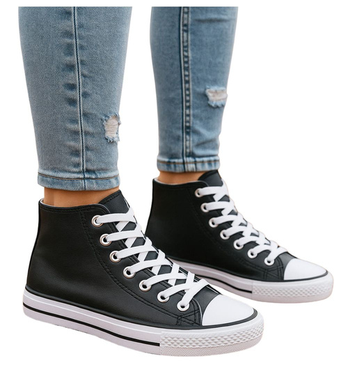 Wysokie czarno białe trampki damskie /H2 16719 G9-84/