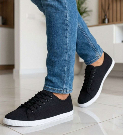 Sznurowane czarne trampki męskie z tkaniny /C1-2 18732 T280/