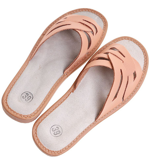 Beżowe klapki damskie z naturalnej skóry /E6-1 8453 S193/