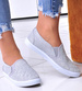 Materiałowe srebrne tenisówki slip on /G7-1 13343 T195/