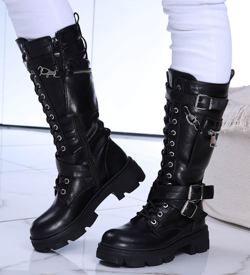 Czarne wysokie trapery glany /A5-3 14879 T534/