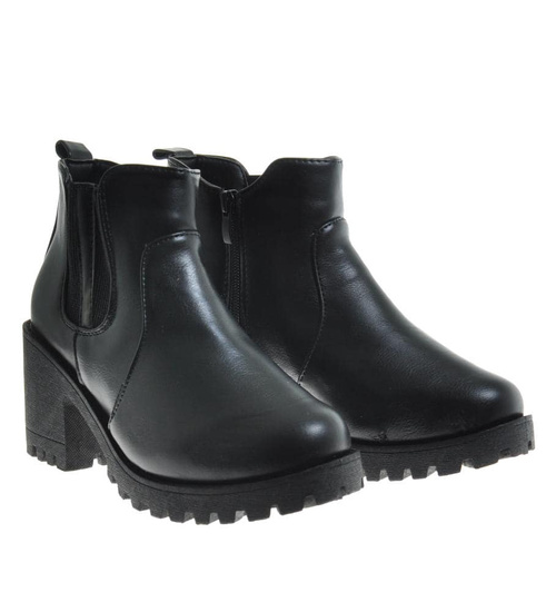 Damskie botki na obcasie w kolorze czarnym /E10-3 9881 S212/