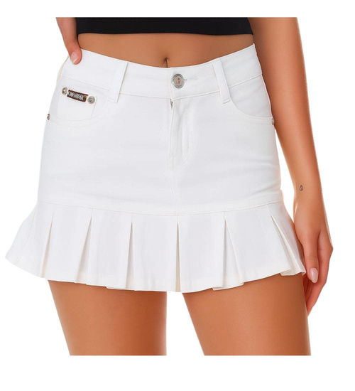 Spódniczka krótka mini z jeansu plisowana Biała/H2 UB995 U0/