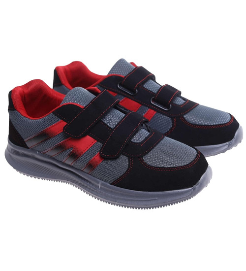 Czarno czerwone buty sportowe na rzepy /A10-1 18159 T299/
