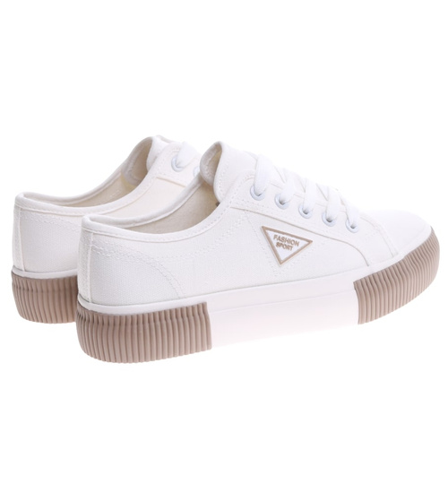 Białe sznurowane trampki damskie /G9-3 16673 T389/