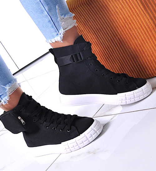 Sznurowane trampki damskie Czarne /F3-3 12383 S115/