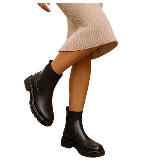 Czarne elastyczne dziewczęce botki ocieplane /E6-2 18339 T3/