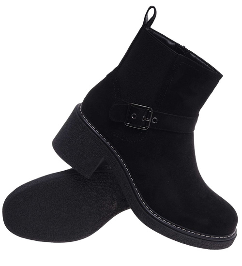 Botki damskie na grubym niskim obcasie /G9-3 18243 W424/