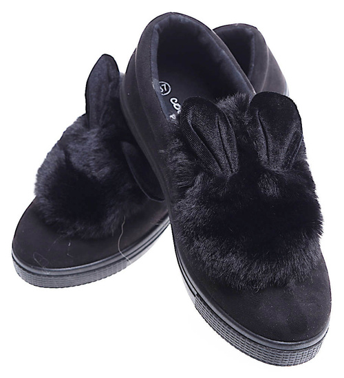 Wsuwane czarne zamszowe trampki z uszami slip on /E1-2 15624 T037/