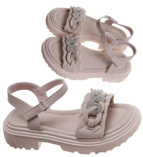 Beżowe dziewczęce sandały z cyrkoniami /B6-2 17628 T296/