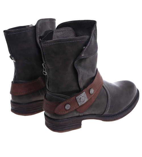 Szare damskie botki na płaskim obcasie /F7-3 12415 T291/